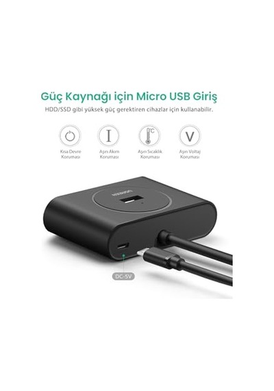 Ugreen Usb A/usb C To 4 Port Usb 3.0 Hub Çoklayıcı Siyah 1 Metre