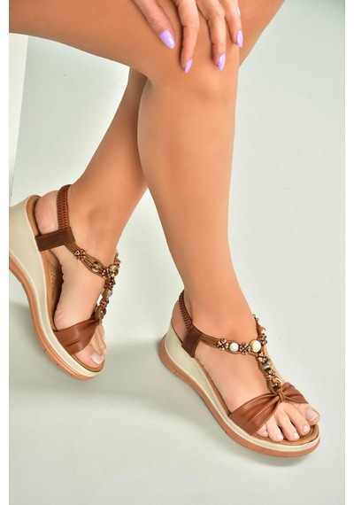 Fox Shoes U258924409 Taba Dolgu Tabanlı Kadın Sandalet Taba