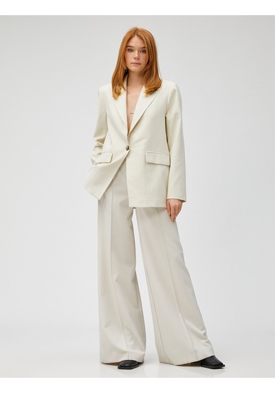 Koton Oversize Blazer Ceket Tek Düğmeli Taş 3wak50122uw 3WAK50122UW080 Taş