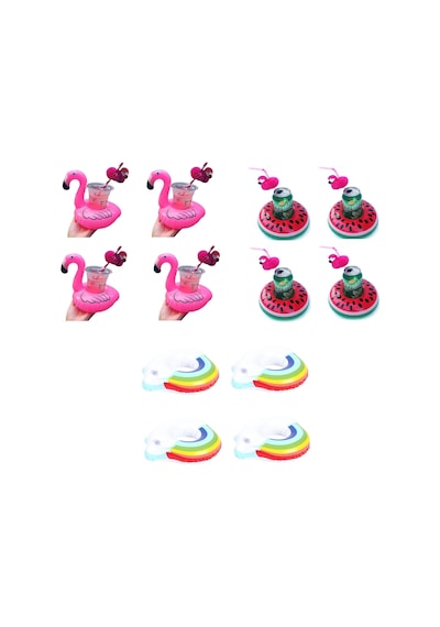 Flamingo Gökkuşağı Karpuz Şişme Havuz Deniz Bardak Tutucu Float 12li Set Standart
