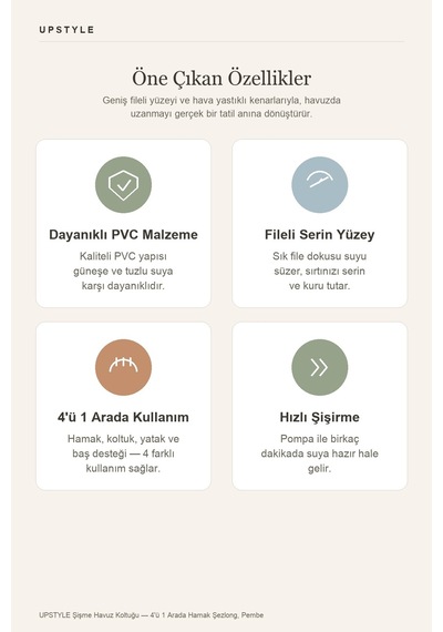 Oglo 4'ü 1 Arada Şişme Havuz Koltuğu Hava Yastıklı Fileli Deniz Yatağı Pembe