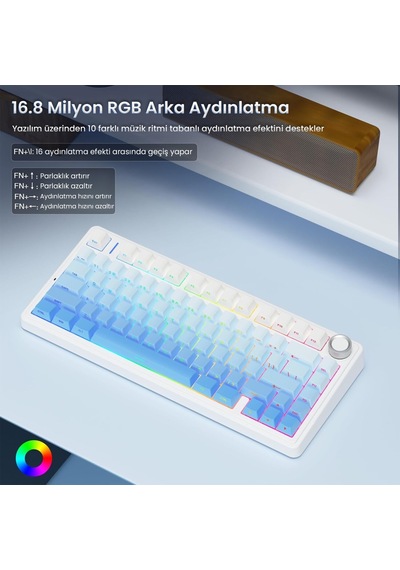Aula F75 Mekanik Rgb Tkl Seiya Switch Kablosuz Makrolu Hot Swap Gaming Klavye Gradyan Mavi