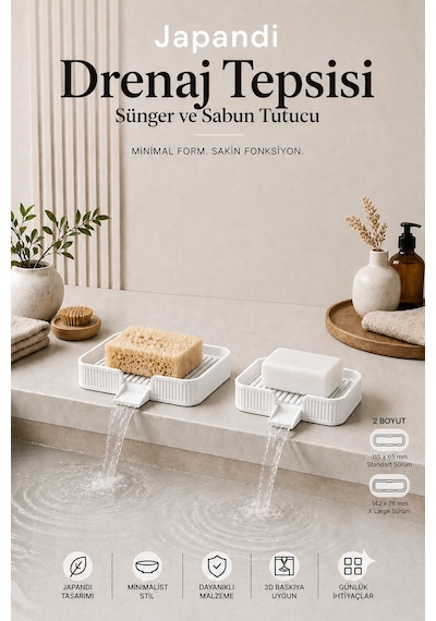 Ognami Japon Minimalist Drenaj Tepsisi Su Tahliyeli Banyo & Mutfak Düzenleyici - Beyaz