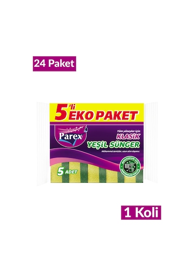 Klasik Yeşil Sünger Düz 5'li 24 Paket 1 Koli