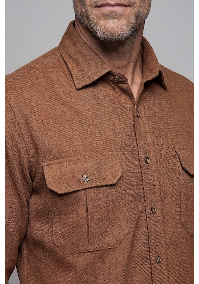Bisse Modern Fit Paşa Yaka Çift Cepli Flanel Hardal Erkek Gömlek Gmfln0322300212 D19