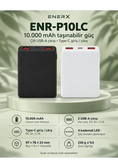 Enerx Enr-p10lc 10.000 Mah 2.1a Powerbank Beyaz