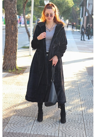 Barbora Kışlık Kürk Kadın Ceket Tam Boy tr296siyah