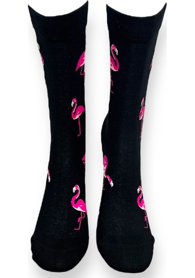 Me-vo Tekli Siyah Renkli Erkek - Kadın Unisex Esnek Nem Alabilen Pamuklu Flamingo Desenli Soket Çorap Siyah