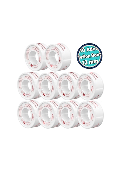 Ptfe Teflon Sızdırmaz Yalıtım Bant Bandı Beyaz 12 Mm X 12 Metre Dişi Bağlantı 10 Adet Genel