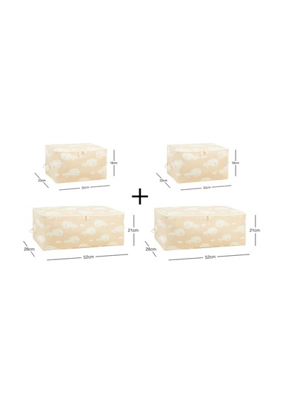 Ocean Home Textile 4'lü Çocuk Odası Sevimli Balina Hurç Set 2 Adet 30 X 22 X 18 / 2 Adet 52 X 28 X 21 Cm Bej