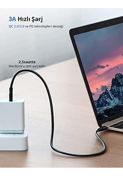 Usb C To Usb C 3a Hızlı Şarj Ve Data Kablosu Beyaz 50 Cm