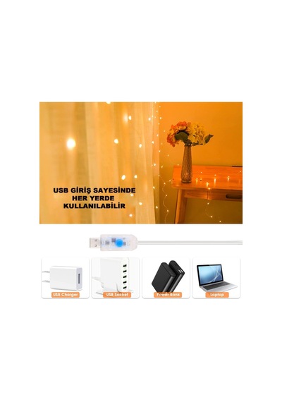 Ithınk Led Işık Zinciri 50 Led 5 Metre 8 Fonksiyon Sarı Işık Diğer