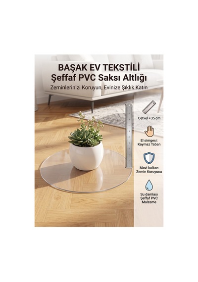 6'lı Paket Kalın Şeffaf Pvc Saksı Altlığı Ve Yüzey Koruyucu Mat - 35 Cm Yuvarlak Beyaz