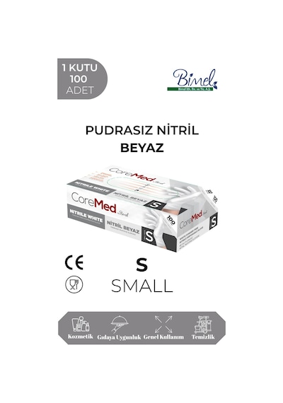Nitril Beyaz Muayene Eldiveni S - 1 Paket 100 Lü