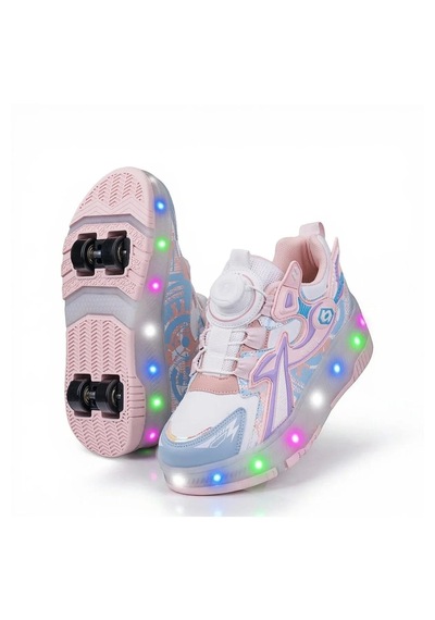 Zacoz Patenli Işıklı 4 Tekerlekli Led Spor Ayakkabı Sneaker Açık Pembe
