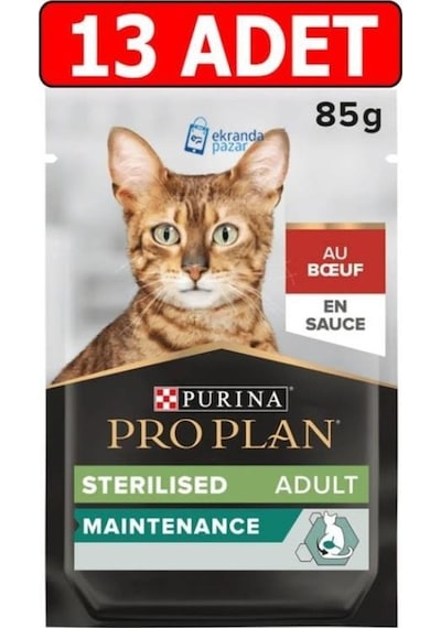 Purina Pro Plan Pouch Kısırlaştırılmış Sığır Etli Kedi Konservesi 13 x 85 G