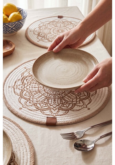 Mandala Pamuklu Hasır Supla 32x32 Cm Çok Renkli