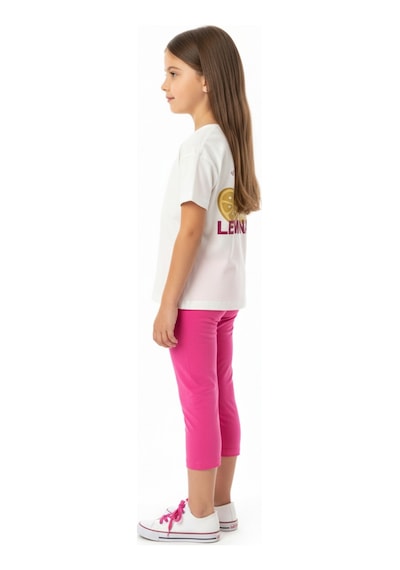 Toontoy Kids Toontoy Kız Çocuk 2'li Kapri Tatylı Takım Bisiklet Yaka Kısa Kollu Baskılı Tişört - Beli Lastikli Kapri Tayt 25026 Orkide