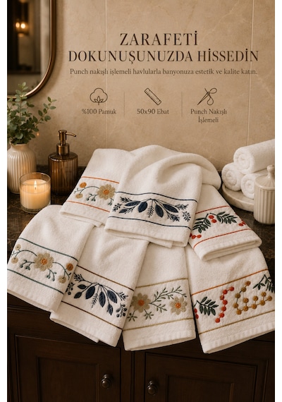 Punch Panc Nakışlı İşlemeli Hediyelik Çeyizlik Dekoratif %100 Pamuk Havlu- Havlu Seti 50x90 Cm 4 Adet Papatya Renkli Punch Panc Nakışlı İşlemeli Hediyelik Çeyizlik Dekoratif %100 Pamuk Havlu- Havlu Seti 50x90 Cm 4 Adet Papatya Renkli
