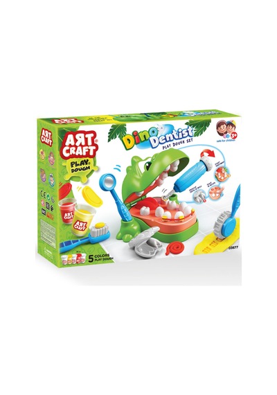 Art Craft Dinozor Diş Hekimi Eğitici Oyun Hamuru Seti - 5 Renk Dişçi Oyuncak 3+ Yaş Çok Renkli