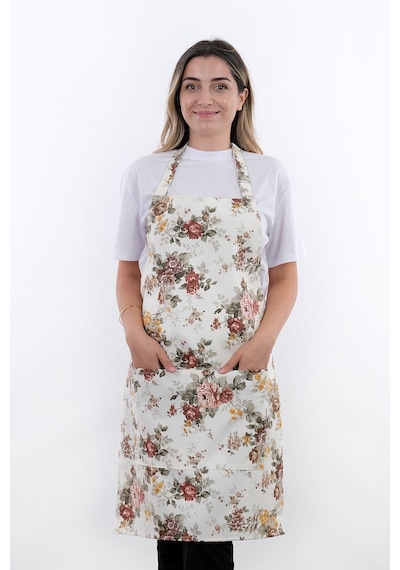 Sweet 3lü Set Ayarlanabilir Askılı Cepli Mutfak Önlüğü Seti 2 Eldiven Kahve Güller