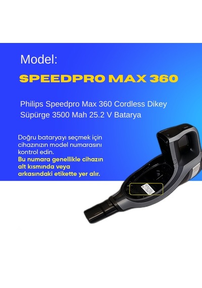 Philips Speedpro Max 360 Cordless Dikey Süpürge 3500 Mah 25.2 V Batarya  Uyumlu Uzun Ömürlü, Maksimum Performans Pil