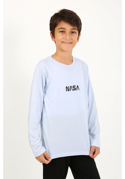 Akbeniz Erkek Çocuk Uzun Kol Penye Pijama Takım 20437 Buzmavisi Buz Mavisi