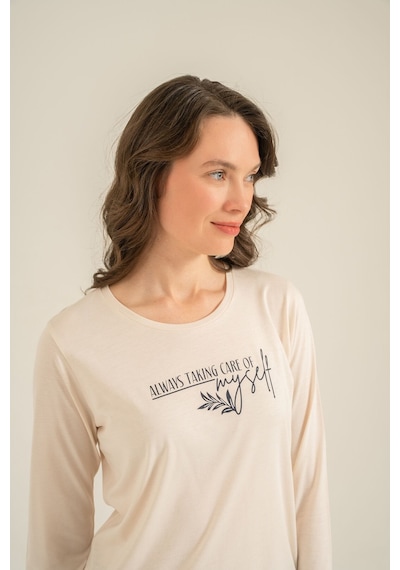 Arnetta Kadın Care Yourself Krem Uzun Kol Pijama Takım Ar3738-s-v2 Ar3738-s-v2