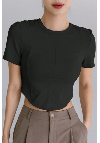 Kadın Crop Tişört Slim Fit Basic Kısa Kollu Yazlık Şık Üst Siyah