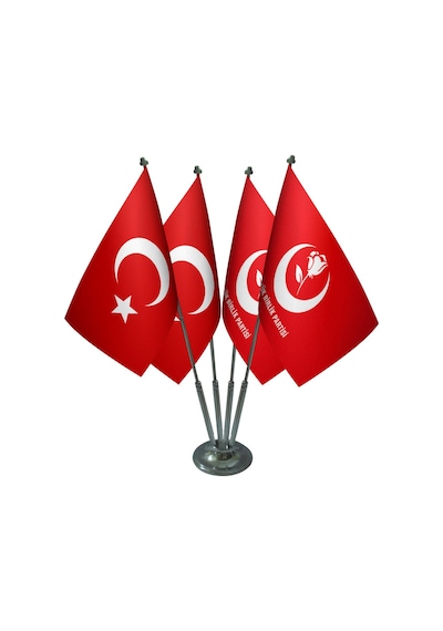 Masa Üstü Büyük Birlik Partisi Bayrağı Türk Bayrağı Dörtlü Krom D