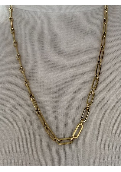 Pinery Jewels 60 Cm Sıralı Oval Çelik Kararmaz Kadın Gold Kolye Altın