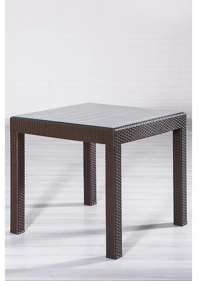 Rattan 80x80 Camlı Kahve Masa - Bahçe&balkon&teras Diğer
