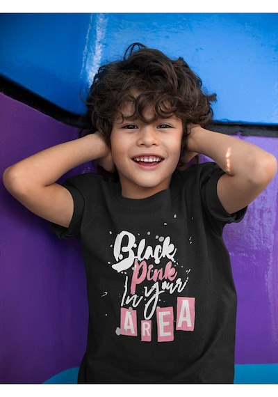 Sevbano Black Pink In Your Area Baskılı Unisex Müzik Grubu Çocuk Tişört Siyah