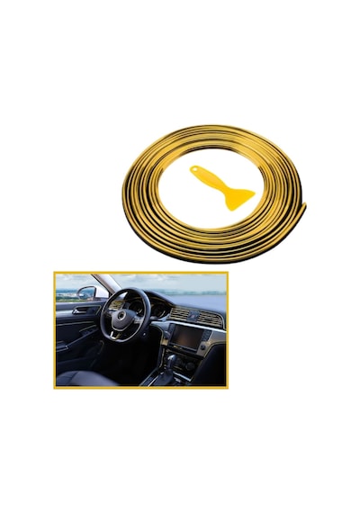 Ankaverse Gold Araba Oto Trim Dekorasyon Şeridi Kauçuk Elastik Kolay Kurulum 5 Metre Şerit Bant Standart