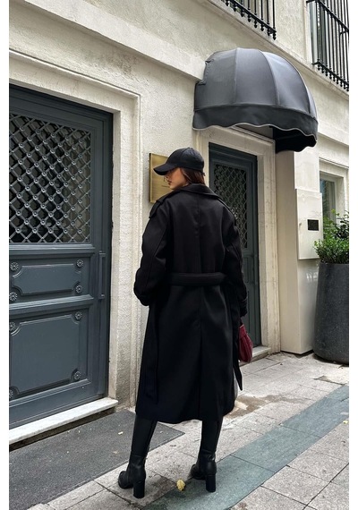 Myloore Kadın Siyah Lüks Premium Kaşe Kaban Mlb077