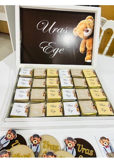 Kişiye Özel Doğum Erkek Hediyelik 48 Adet Çikolata Ve 10 Adet Hastahane Magnet Dağıtmalık