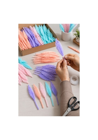 Pastel Renkli Yaprak Şekilli Şönil 30 Cm 6mm 32 Adet Karışık Pastel Renkler Tüylü Peluş Elişi Hobi Okul Öncesi Kreş