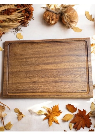 İroko Tek Parça Yekpare Masif Steak Board Oluklu Kesme Tahtası