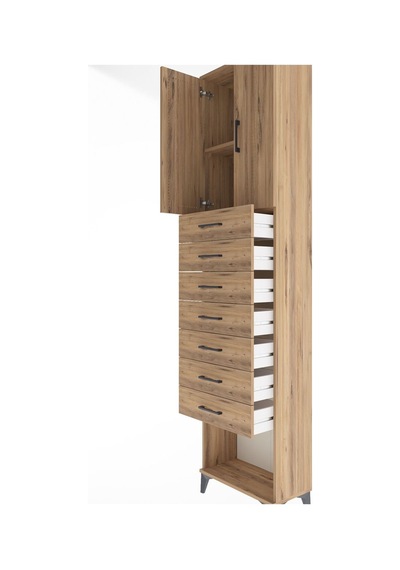 Arges Dolap 2 Raflı 7 Çekmeceli 2 Kapaklı 60x30x243 Çam-çam Çam