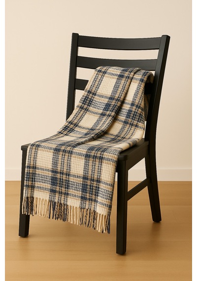 Dinarsu Cozy Life Pamuklu Skoç Tv Battaniyesi Plaid İndigo 130 X 170 Cm Camel - Lacivert - Krem