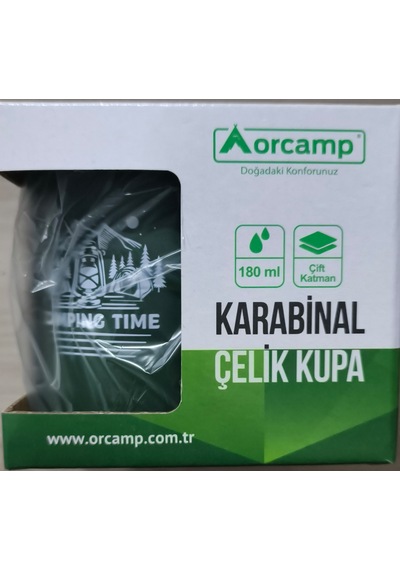Orcamp Çift Katmanlı Karabinali Paslanmaz Çelik Kupa Yeşil Haki - Yeşil