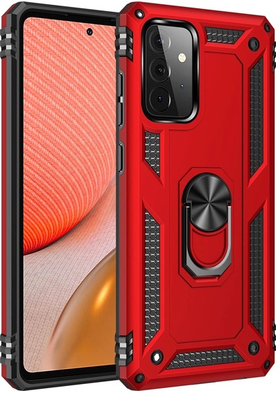 Mey İthalat Samsung Uyumlu Galaxy A72 Kılıf Sofya Yüzüklü Silikon Kapak - Kırmızı