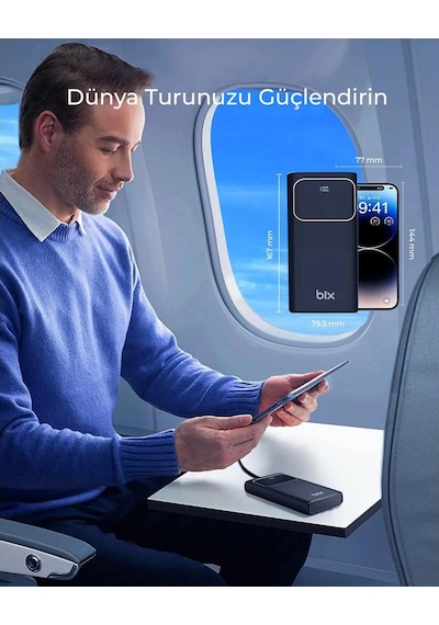 Bix Pb303 30000mah 60w 2 Usb Ve Type-c Pd Çıkışlı Hızlı Şarj Destekli Led Göstergeli Powerbank Siyah