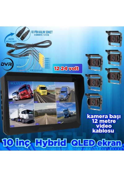 Qled Ekran 10'' Dvr Monitör 6 Adet Metal Kasa Bus Kamera 12 24 V