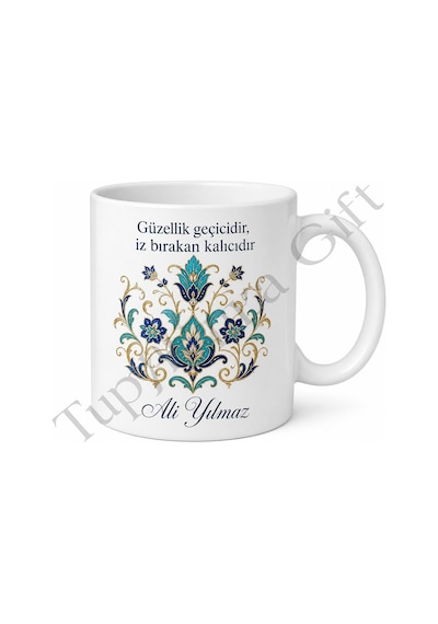 Türk Motifli Baskılı Kupa Bardak Hediye Özel Tasarım Porselen Mug Beyaz / Çok Renkli