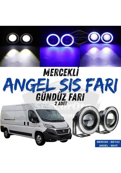 Fiat Ducato Uyumlu Üniversal Mercekli Angel Sis Farı Metal Su Geçirmez 76 Mm Mavi Halkalı Gündüz Farı Angel Eyes 2 Adet 00 Şüscaroto Aksesuar
