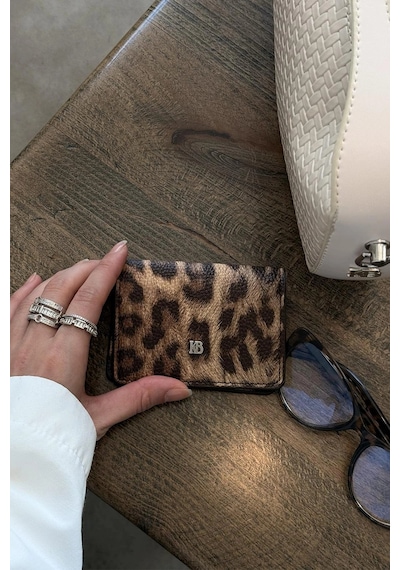 Kadriye Baştürk Animal Desenli Deri Cüzdan Kartlık Leopar