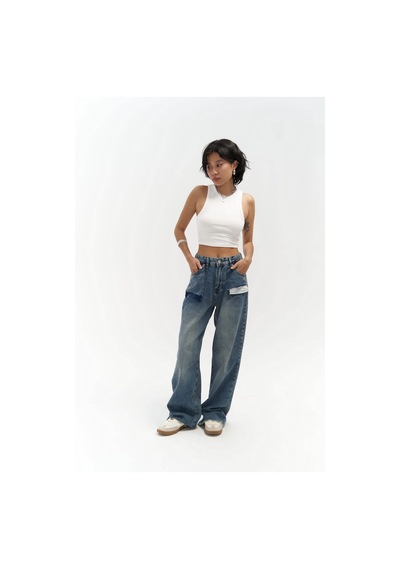 Mai Collection Mai Studios Co. Kai Cep Detay Mavi Jean Pantolon Mavi
