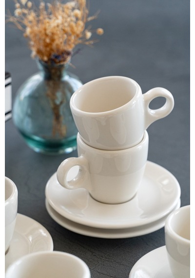 Heda Porselen 6'lı Porselen Espresso Takımı Kırık Beyaz