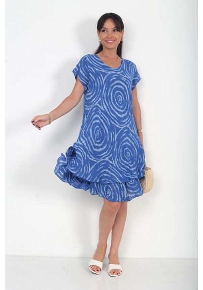 By Saygı Kadın İtalyan Cotton Spiral Desenli Astarlı Kısa Elbise Saks